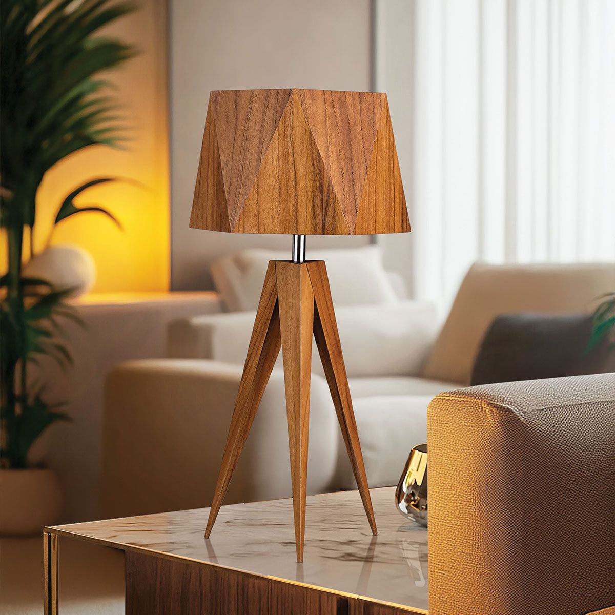 Quintiesse Angular Table Lamp - Teak Veneer
