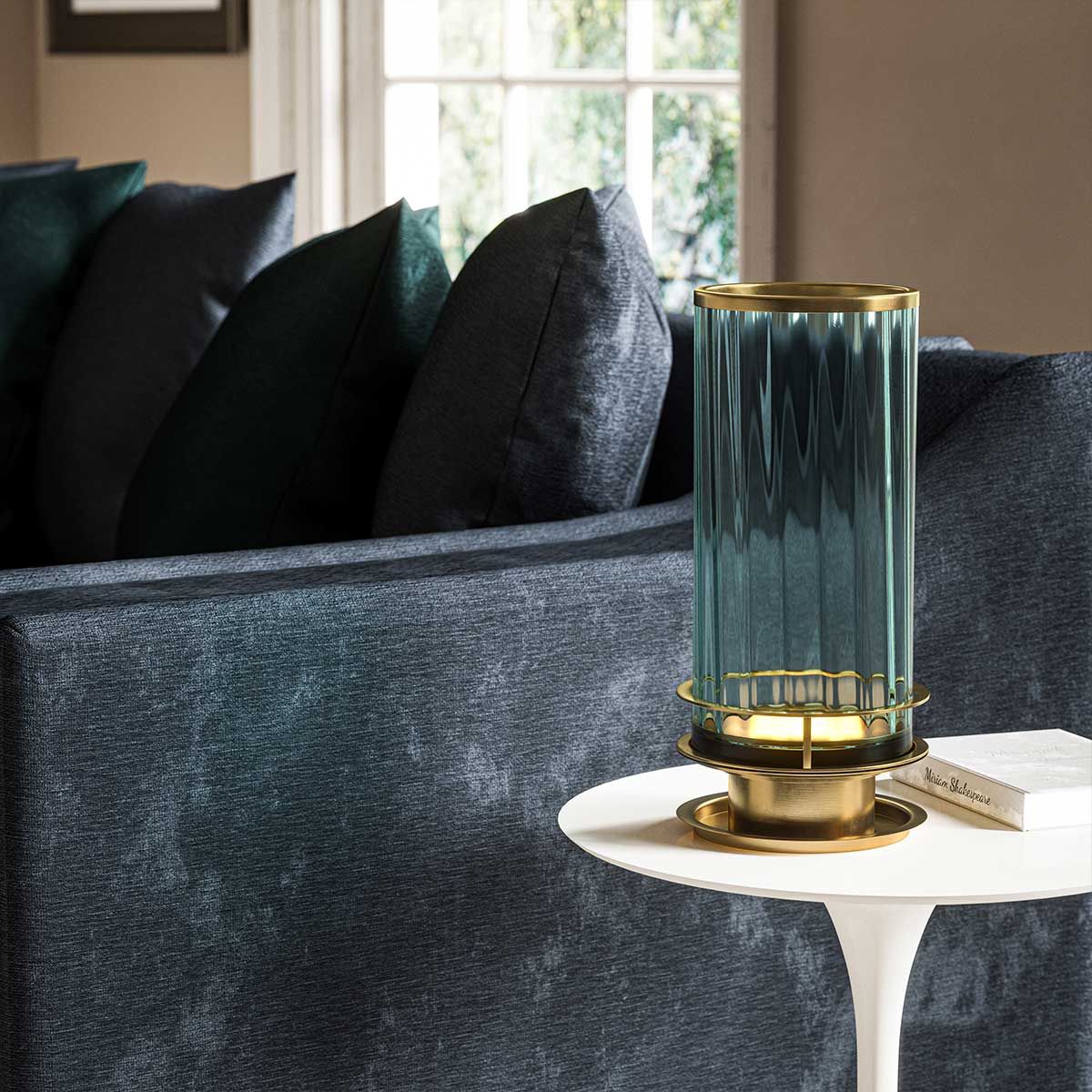 Quintiesse Arno Single Table Lamp - Green - Aged Brass