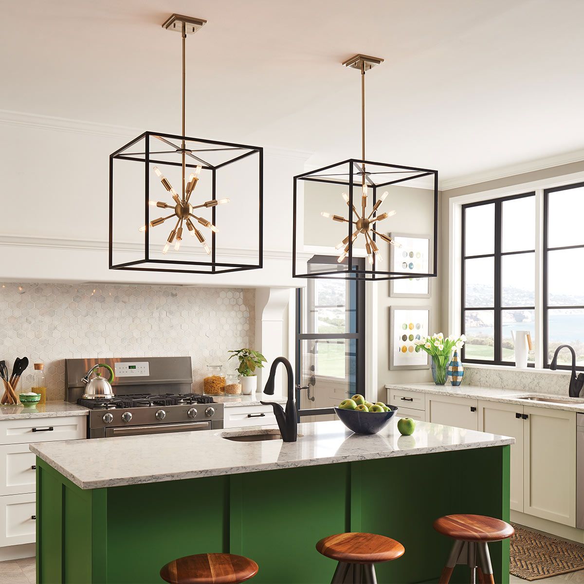 Quintiesse Aros 12 Light Pendant - Black & Warm Brass