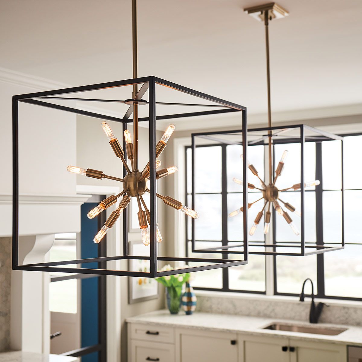Quintiesse Aros 12 Light Pendant - Black & Warm Brass