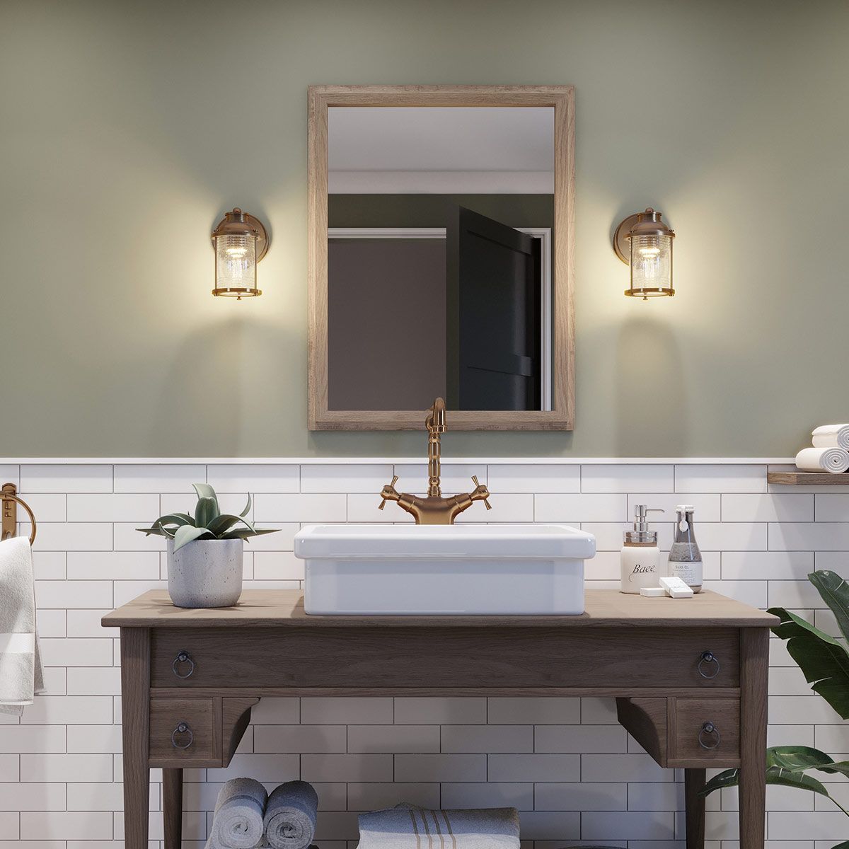 Quintiesse Ashland Bay Single Bathroom Wall Light - Natural Brass