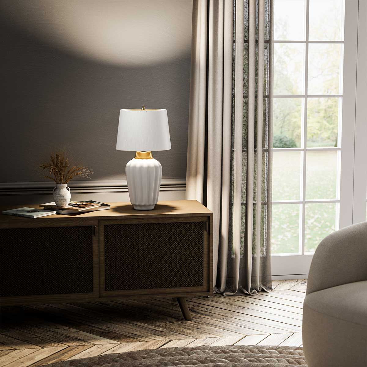 Quintiesse Bexley Single Table Lamp - White & Brushed Brass