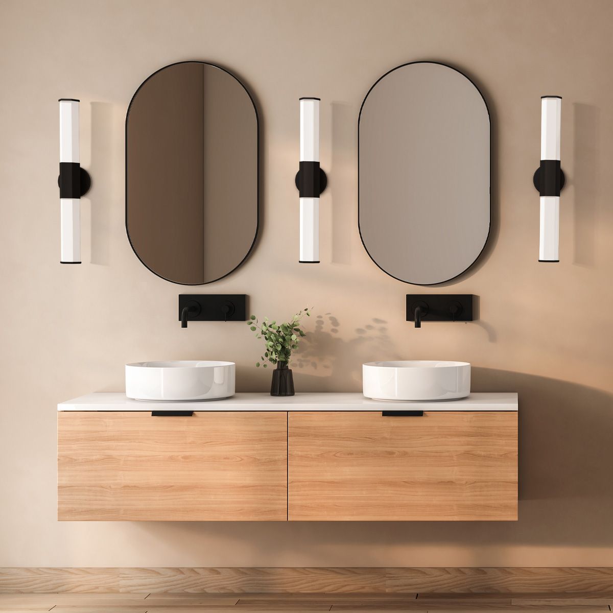 Quintiesse Facet Dual LED Bathroom Wall Light - Matt Black