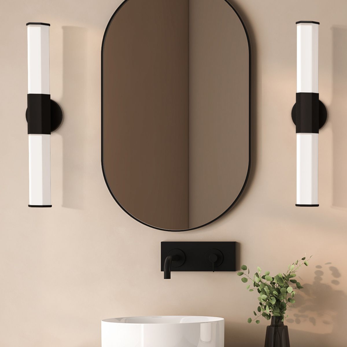 Quintiesse Facet Dual LED Bathroom Wall Light - Matt Black
