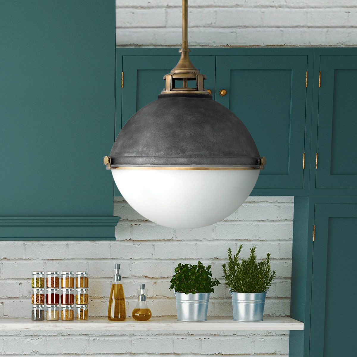 Quintiesse Fletcher 3 Light Pendant - Aged Zinc with Heritage Brass