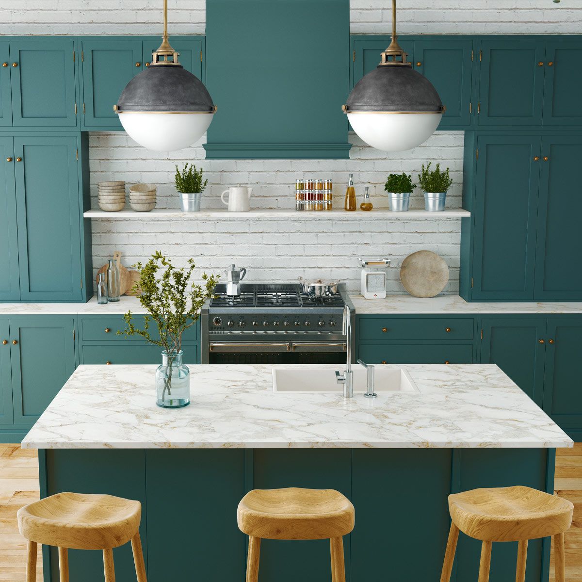 Quintiesse Fletcher 3 Light Pendant - Aged Zinc with Heritage Brass