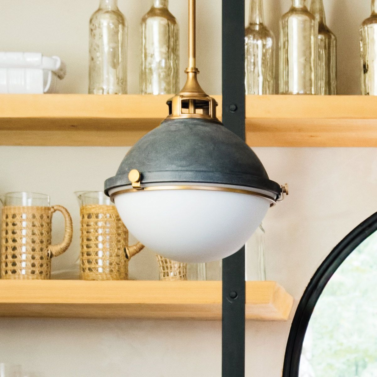 Quintiesse Fletcher 2 Light Pendant - Aged Zinc with Heritage Brass