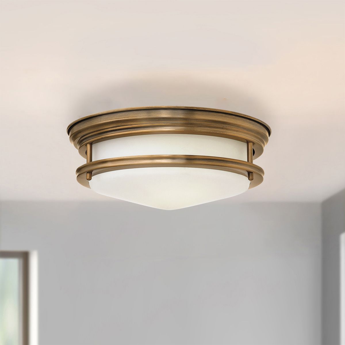 Quintiesse Hadrian 2 Light Bathroom Flush Fitting - Opal Glass - Brushed Bronze