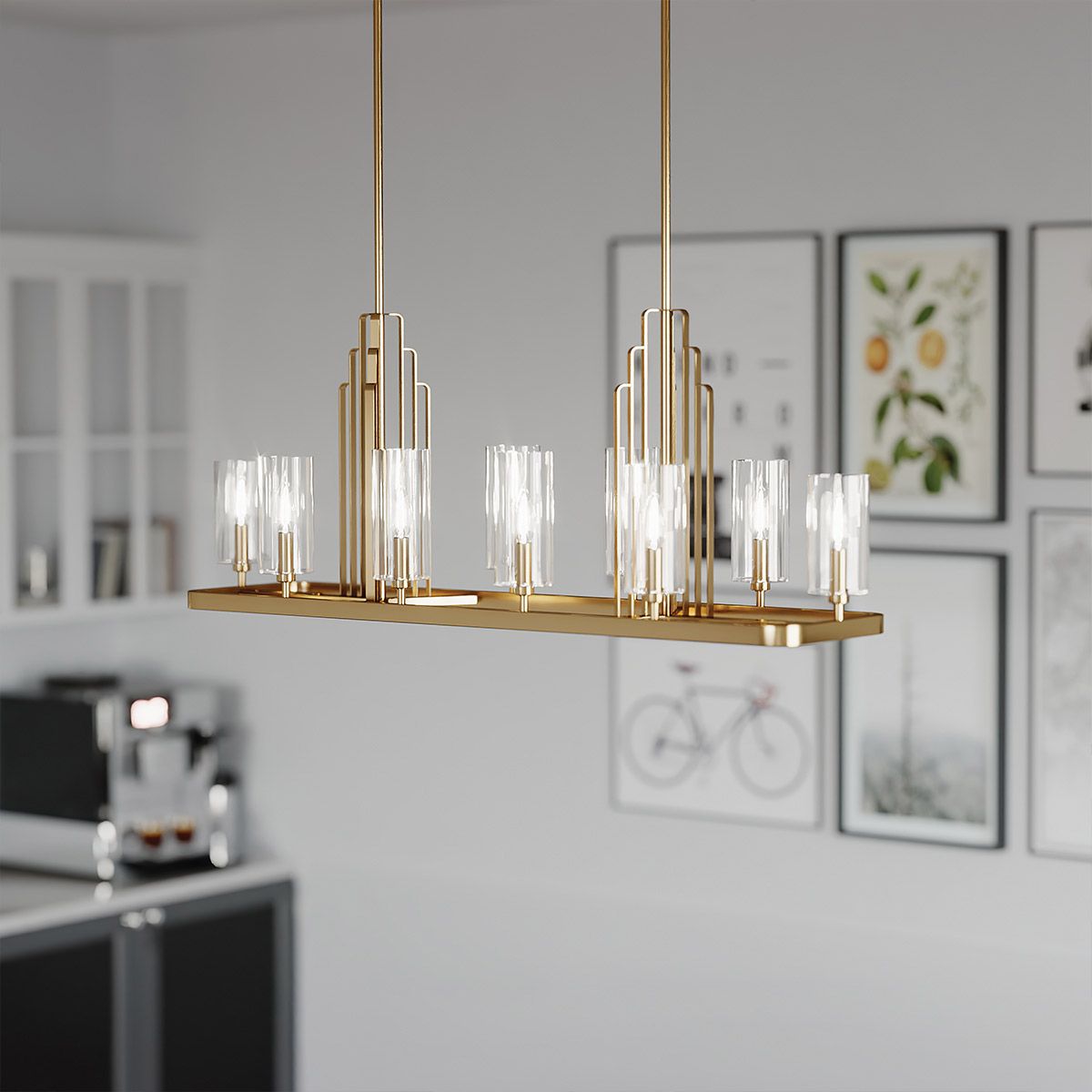 Quintiesse Kimrose 10 Light Linear Chandelier - Brushed Natural Brass