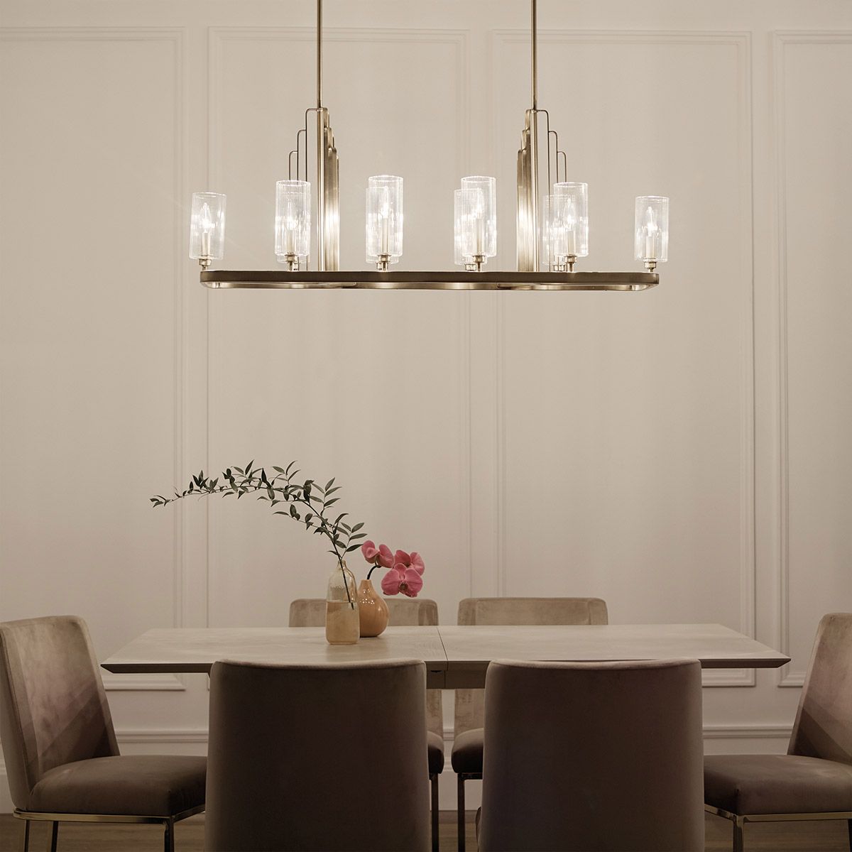 Quintiesse Kimrose 10 Light Linear Chandelier - Brushed Natural Brass