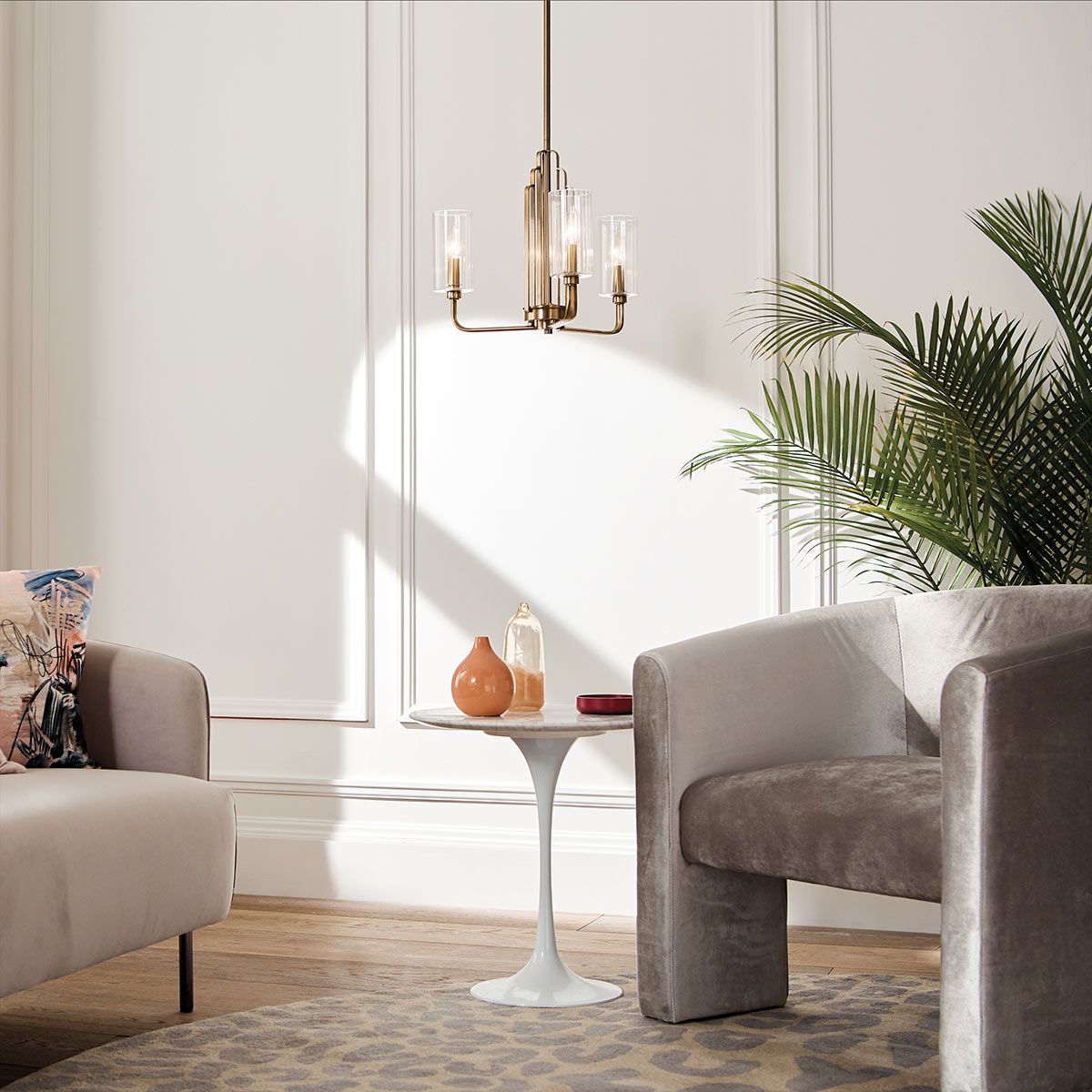 Quintiesse Kimrose 3 Light Chandelier - Brushed Natural Brass