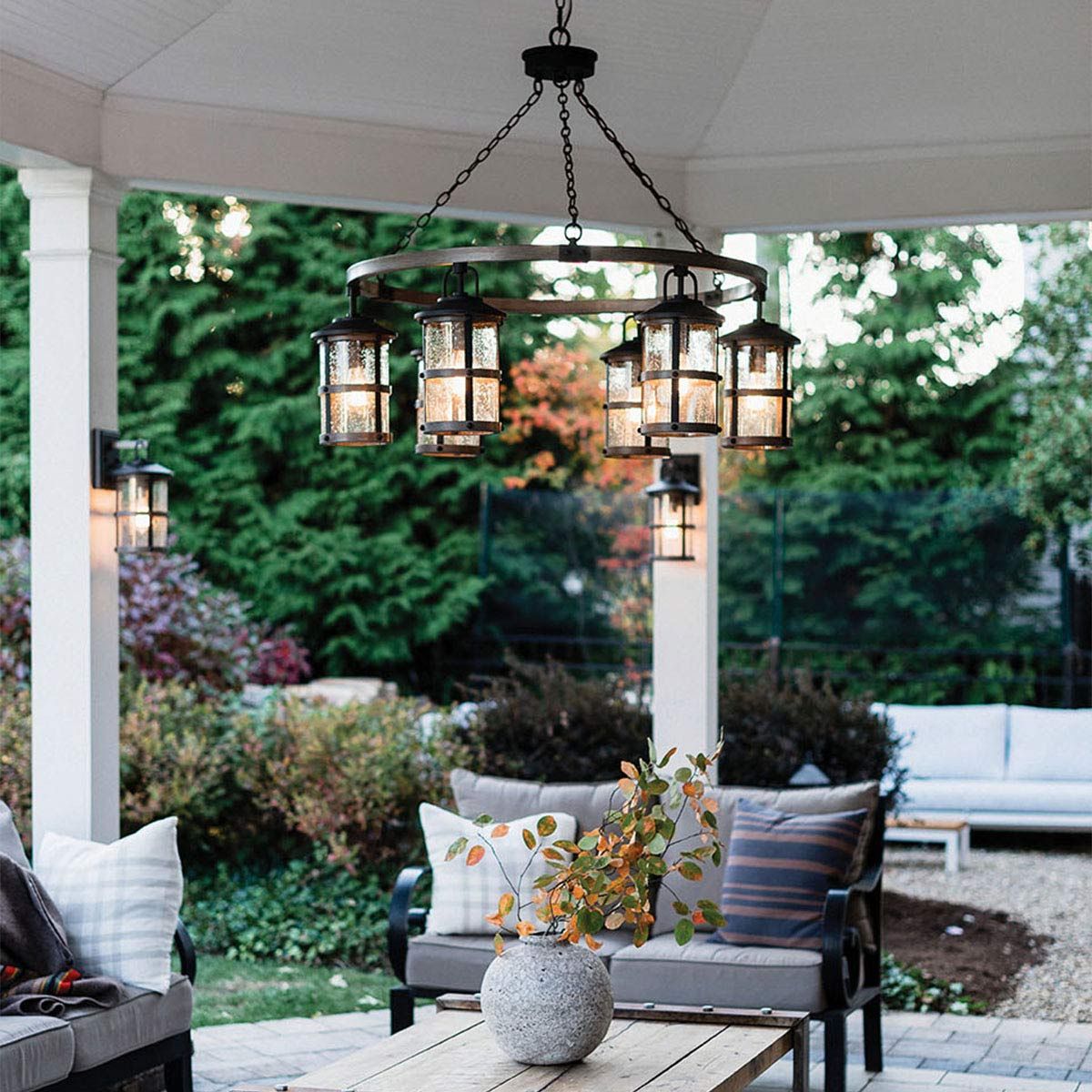 Quintiesse Lakehouse 6 Light Outdoor Chandelier - Aged Zinc with Driftwood Grey