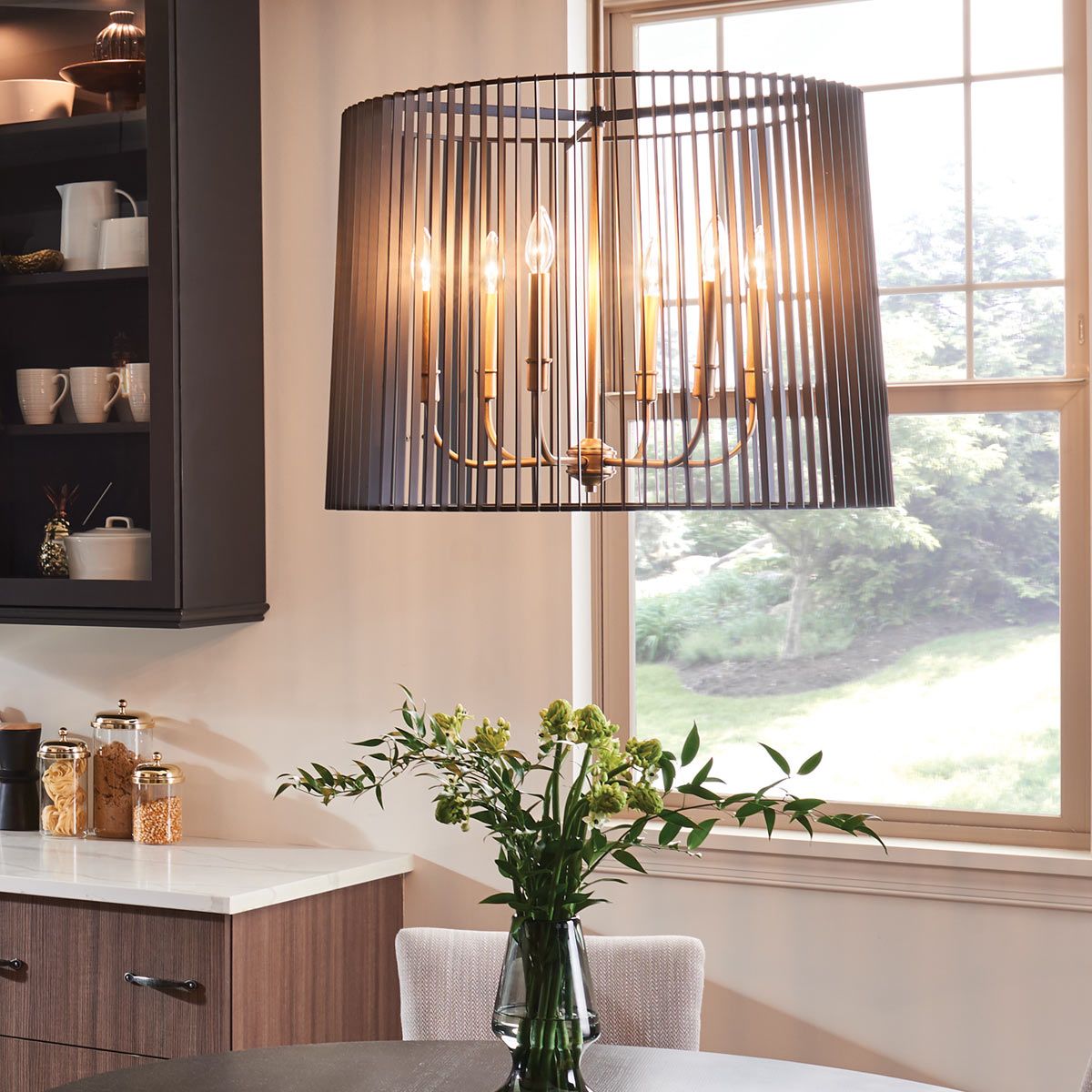 Quintiesse Linara 6 Light Chandelier / Pendant - Black & Natural Brass