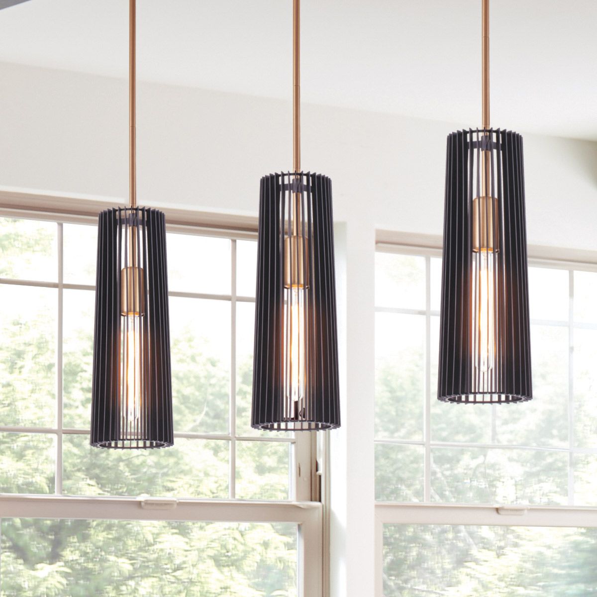 Quintiesse Linara Single Pendant - Black & Natural Brass