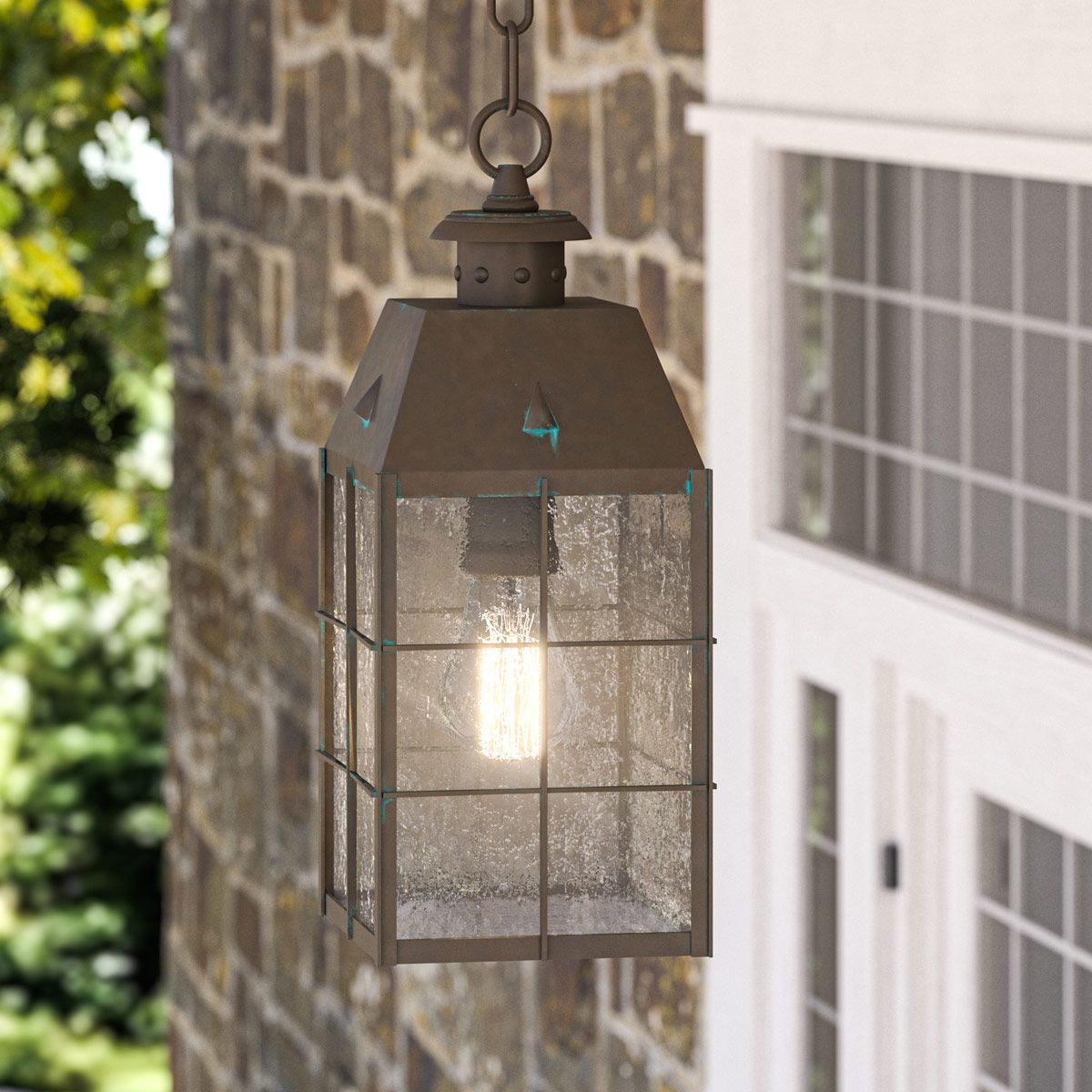 Quintiesse Nantucket Single Medium Chain Lantern - Aged Brass