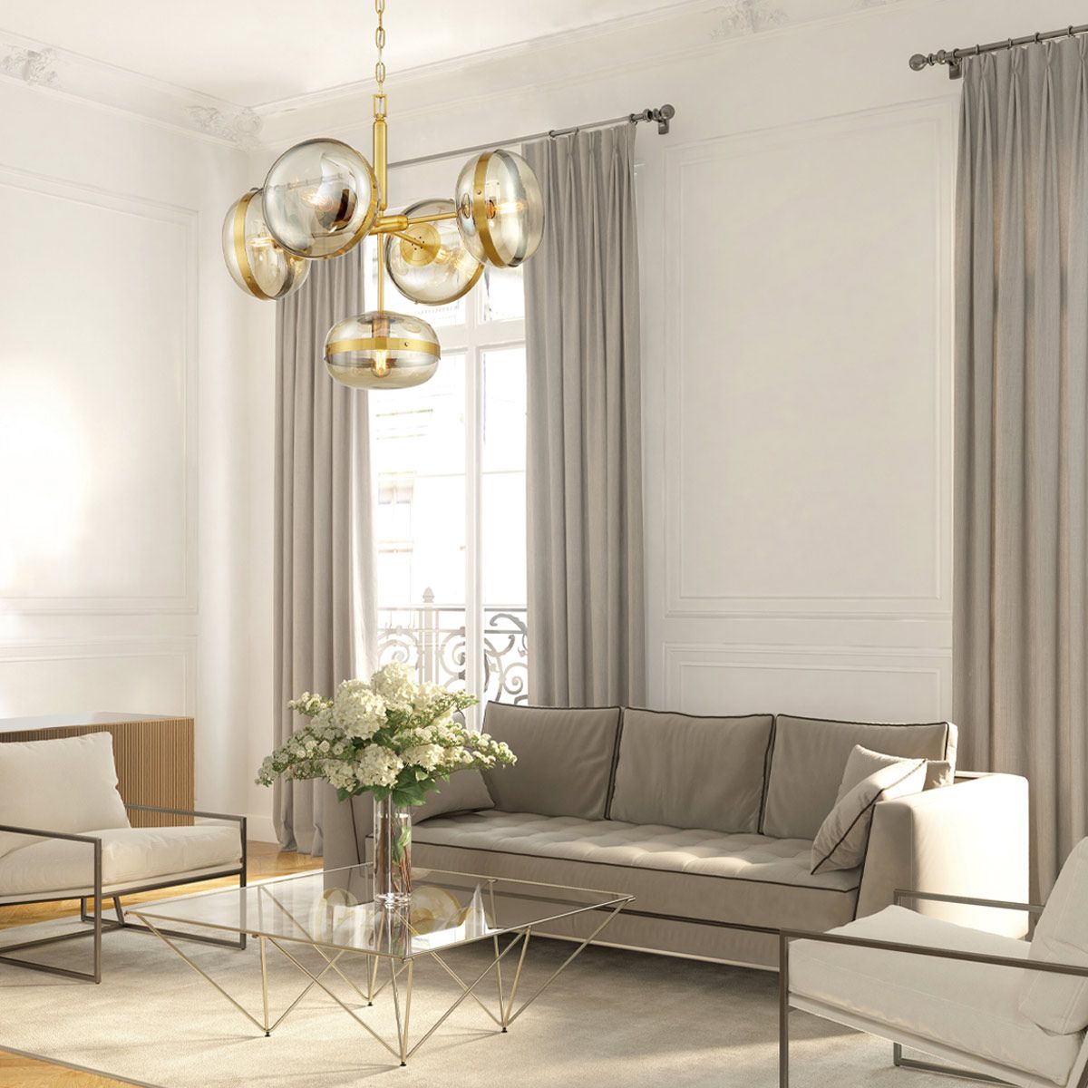 Quintiesse Nottingham 5 Light Pendant Chandelier - Antique Brass
