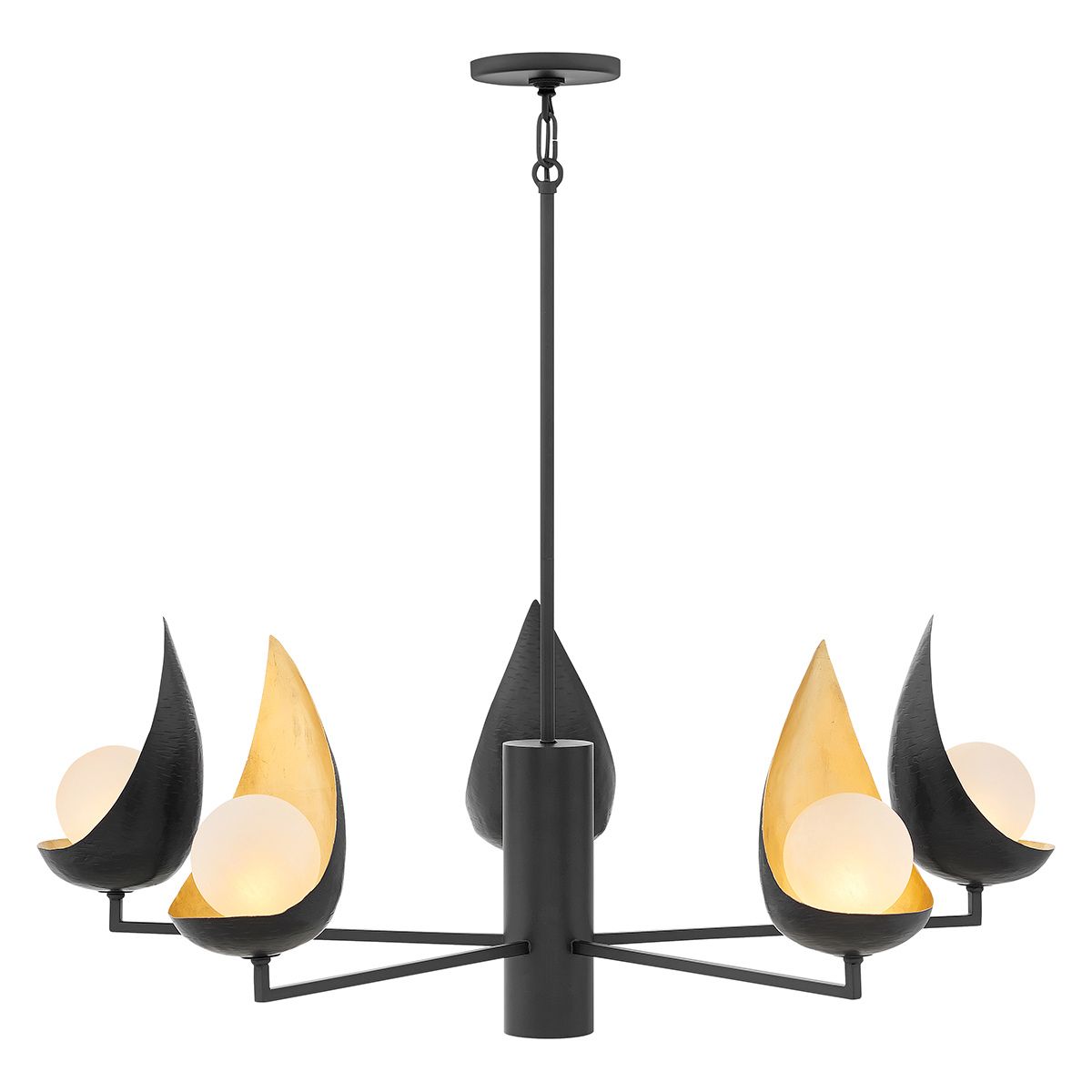 Quintiesse Ren 5 Light Chandelier - Black & Gold
