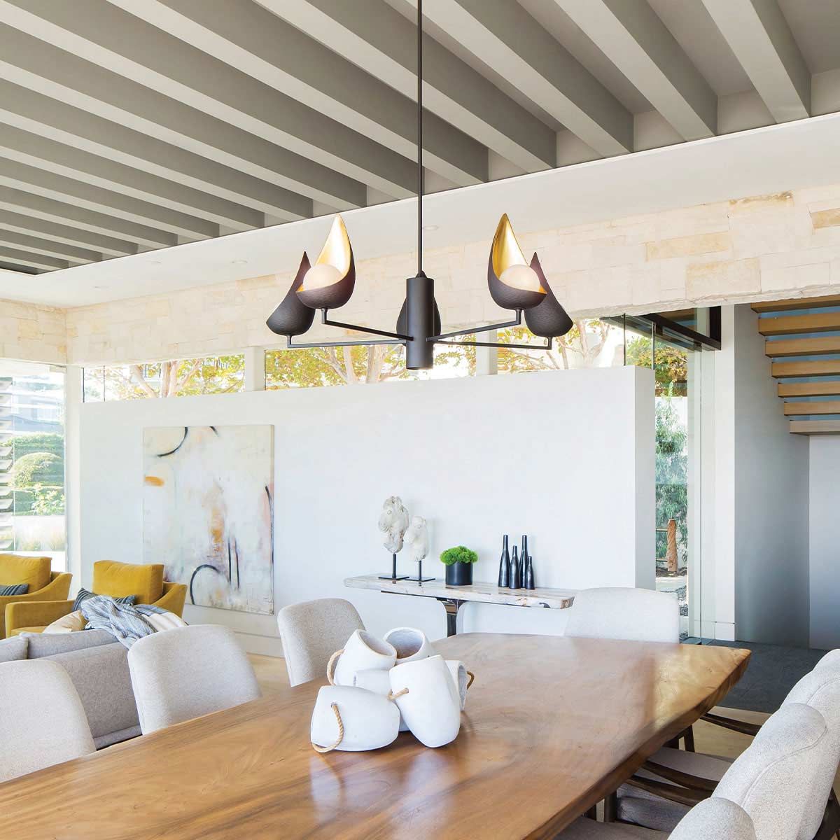 Quintiesse Ren 5 Light Chandelier - Black & Gold