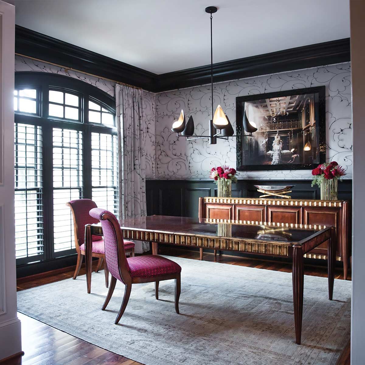 Quintiesse Ren 5 Light Chandelier - Black & Gold