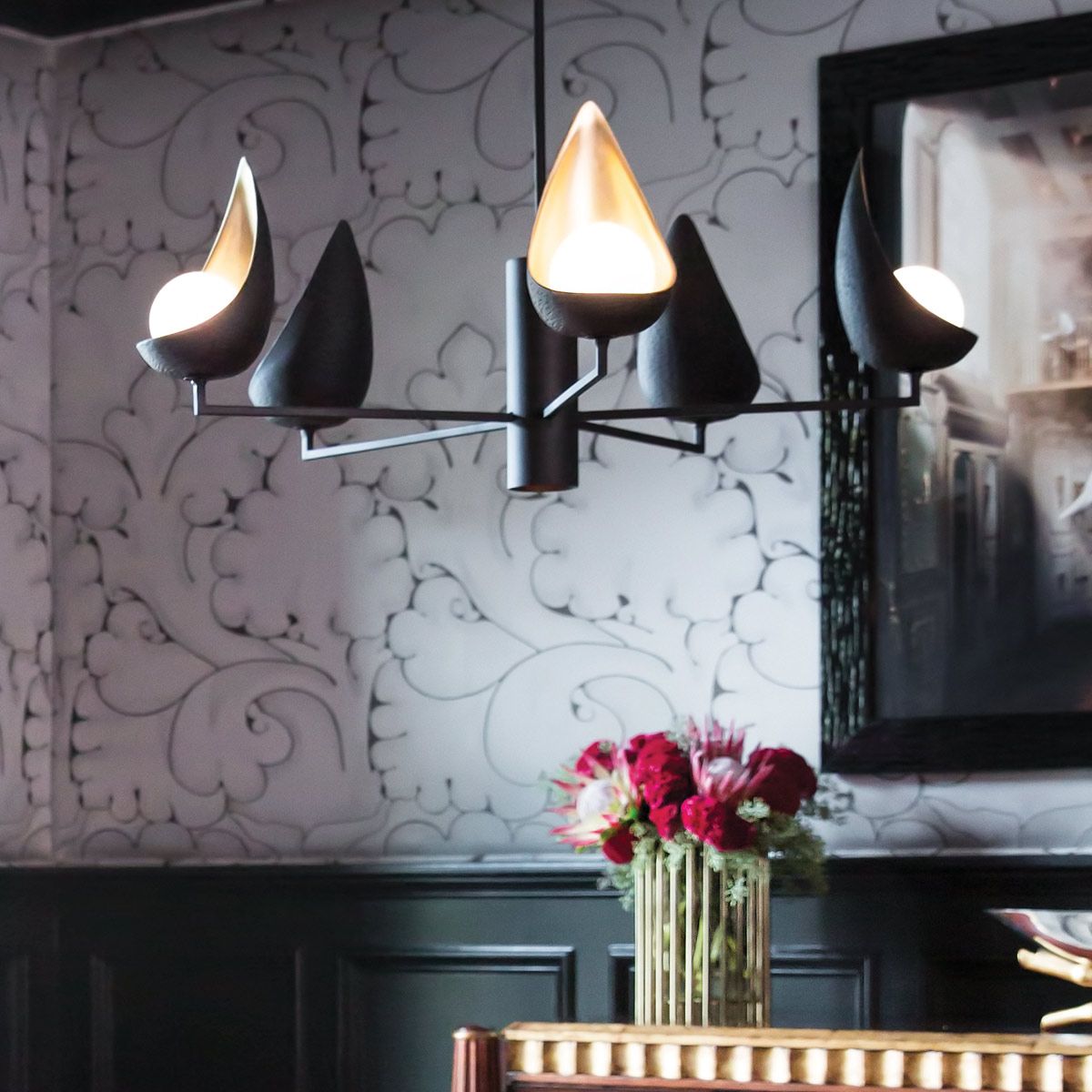 Quintiesse Ren 5 Light Chandelier - Black & Gold