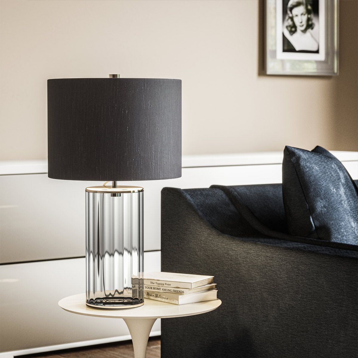 Quintiesse Reno Single Table Lamp - Smoke - Polished Nickel