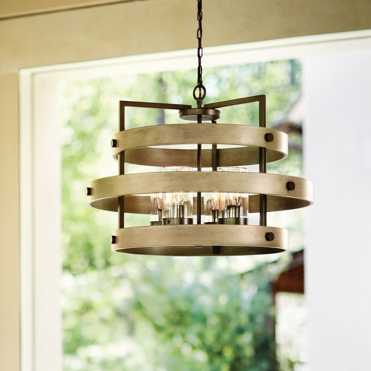Quintiesse Riverwood 4 Light Chandelier - Warm Bronze with Warm Ash accents