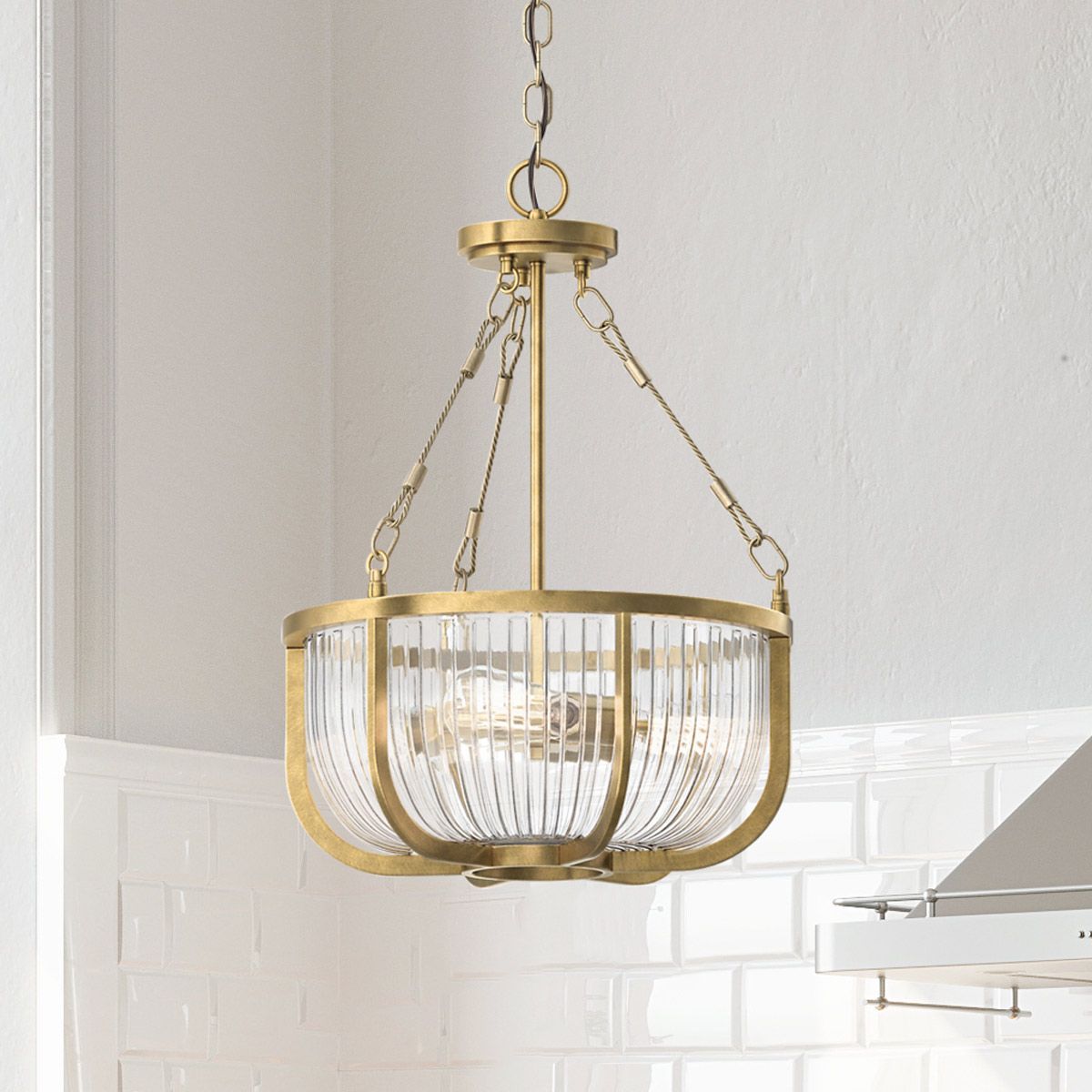 Quintiesse Roux 3 Light Pendant / Semi-Flush - Natural Brass