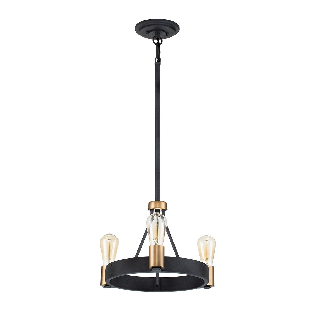 Quintiesse Silas 3 Light Pendant / Semi-Flush Fitting - Aged Zinc & Heritage Brass