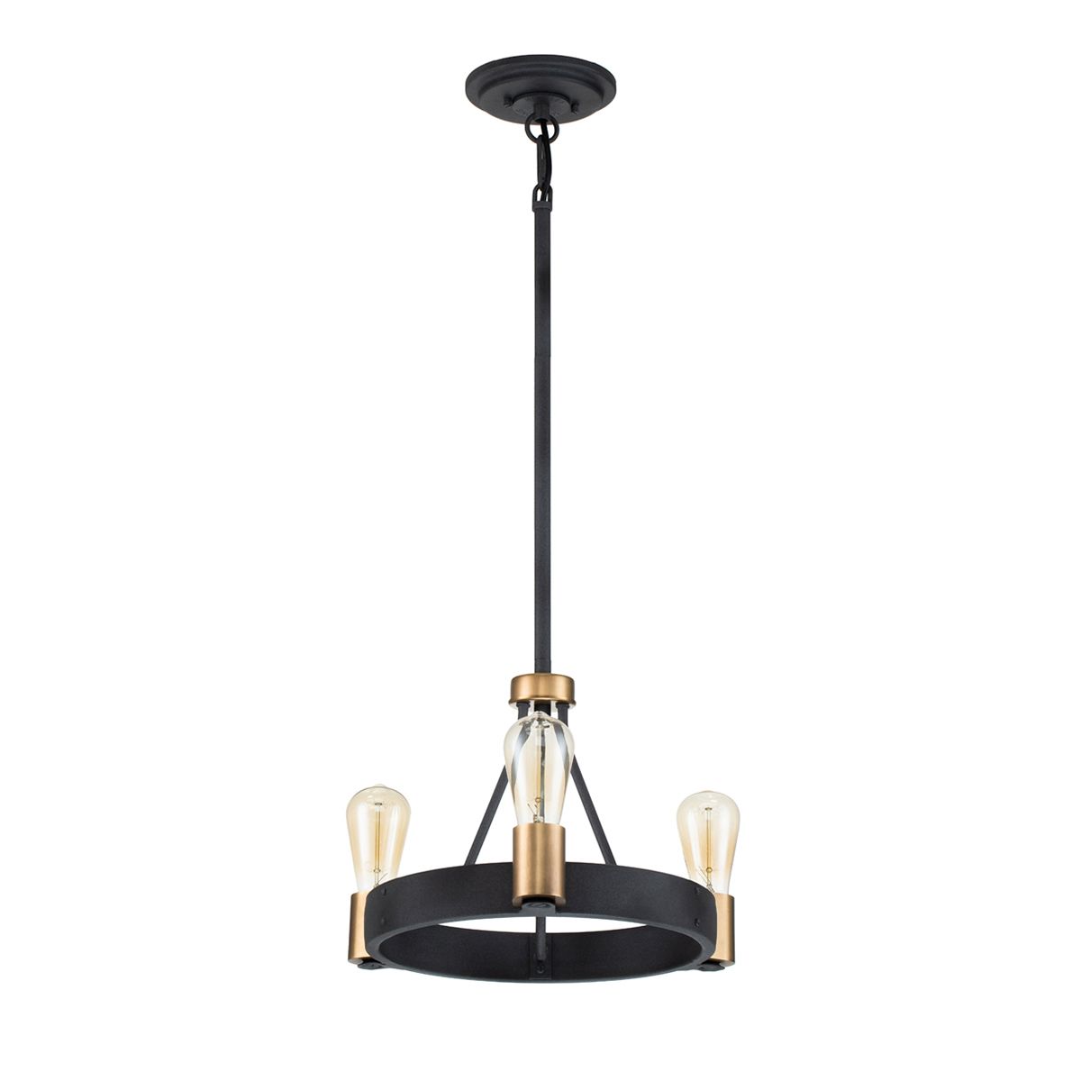 Quintiesse Silas 3 Light Pendant / Semi-Flush Fitting - Aged Zinc & Heritage Brass