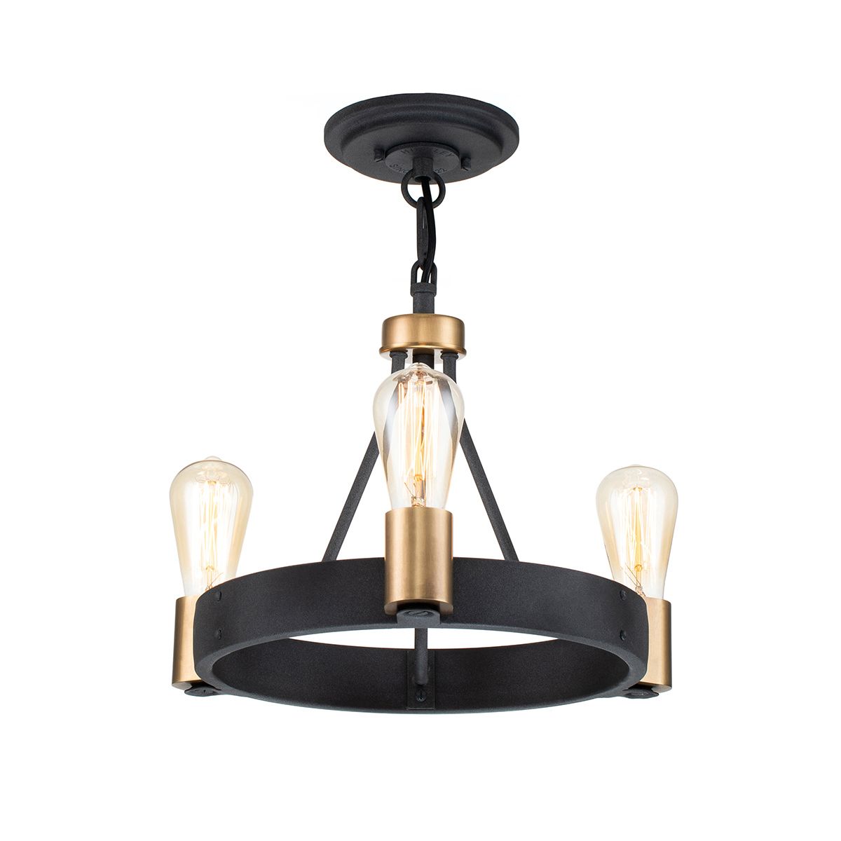 Quintiesse Silas 3 Light Pendant / Semi-Flush Fitting - Aged Zinc & Heritage Brass