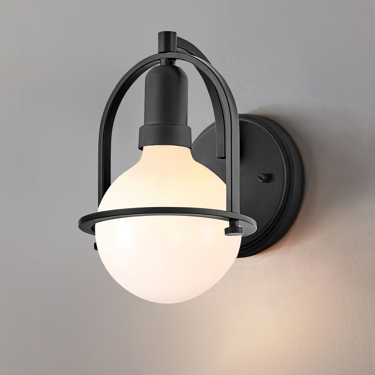 Quintiesse Somerset Single Wall Light - White Glass - Black