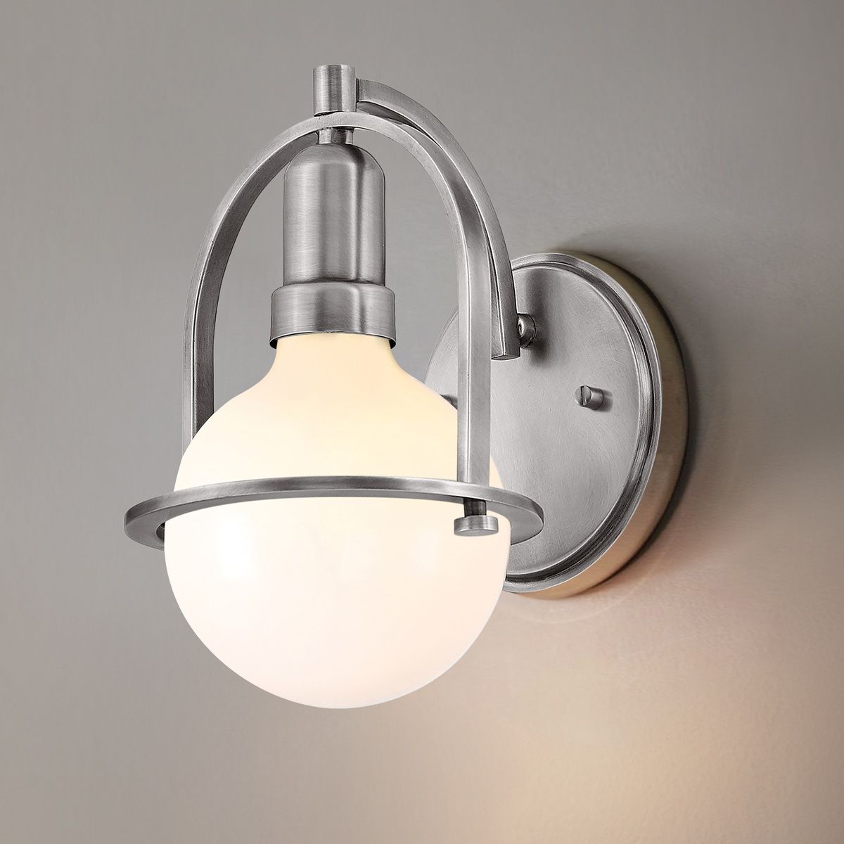 Quintiesse Somerset Single Wall Light - White Glass - Brushed Nickel