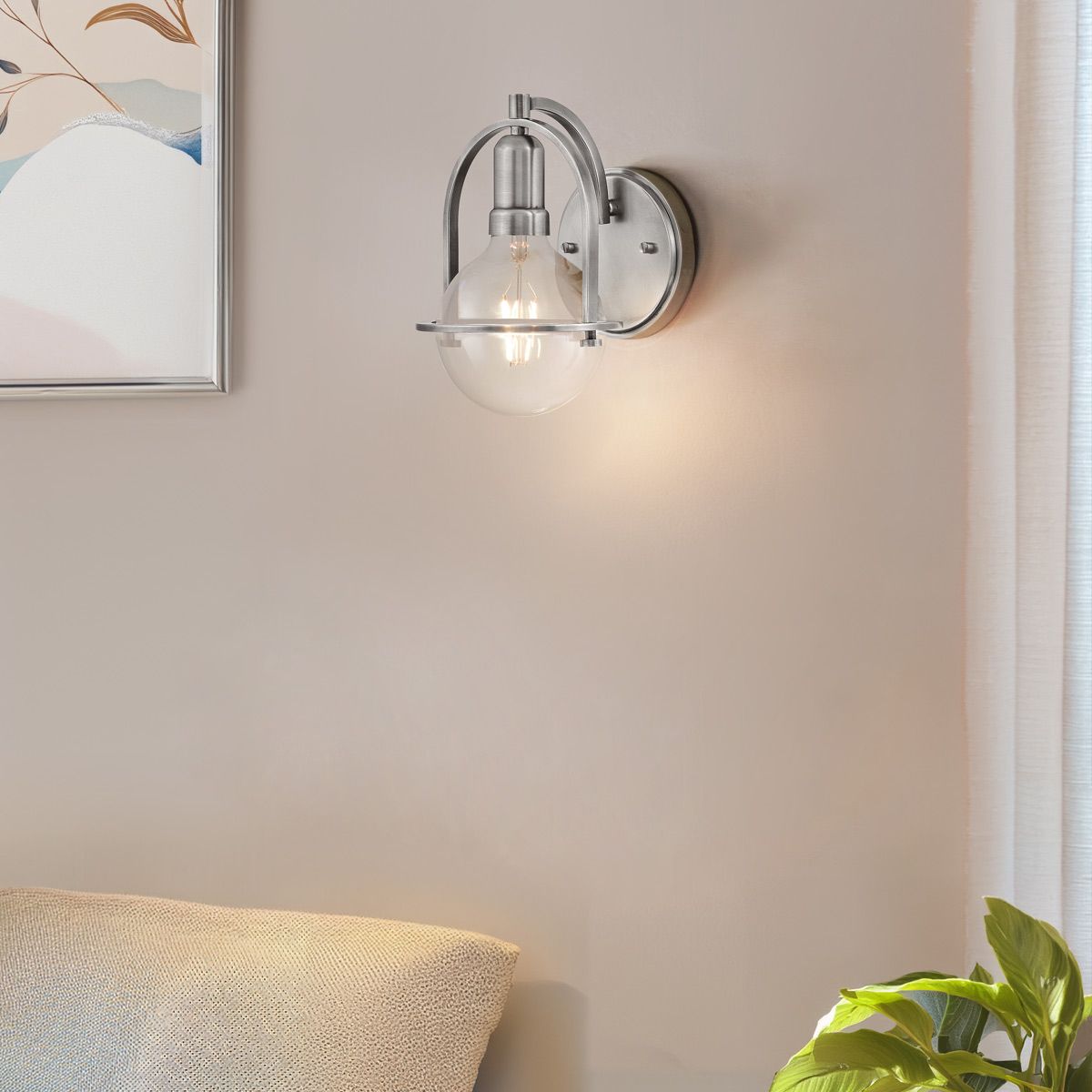 Quintiesse Somerset Single Wall Light - Clear - Brushed Nickel