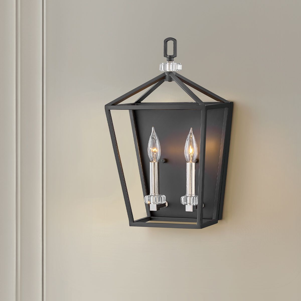 Quintiesse Stinson 2 Light Wall Light - Black with Polished Nickel