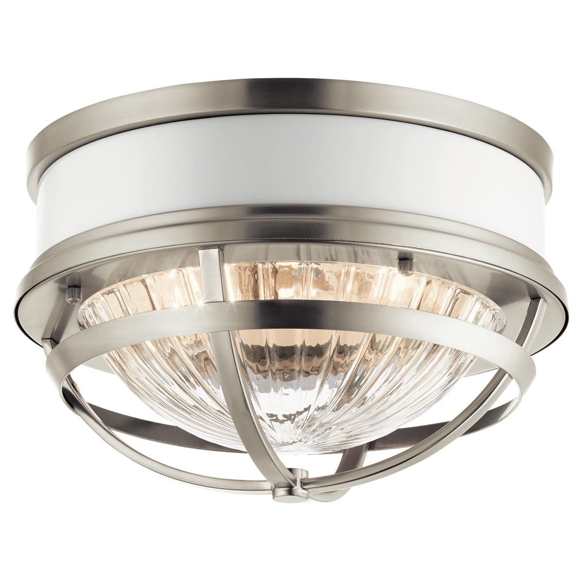 Quintiesse Tollis 2 Light Flush Fitting - Brushed Nickel & White