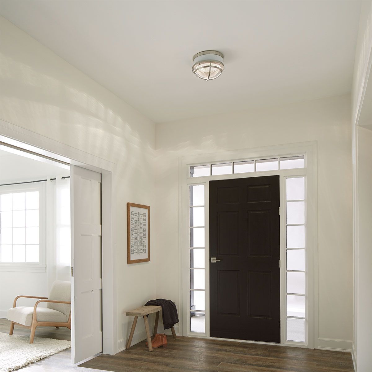 Quintiesse Tollis 2 Light Flush Fitting - Brushed Nickel & White
