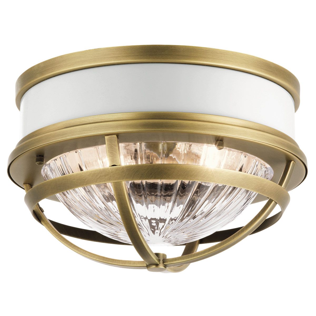 Quintiesse Tollis 2 Light Flush Fitting - Natural Brass & White