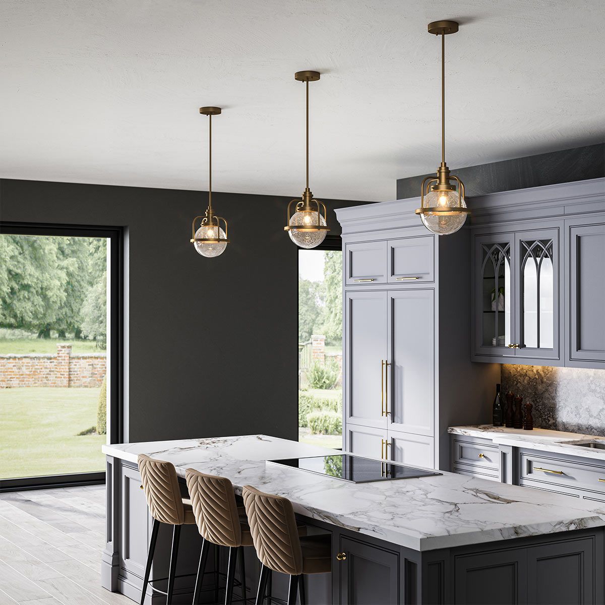 Quintiesse Triocent Single Bathroom Pendant / Semi-Flush - Natural Brass