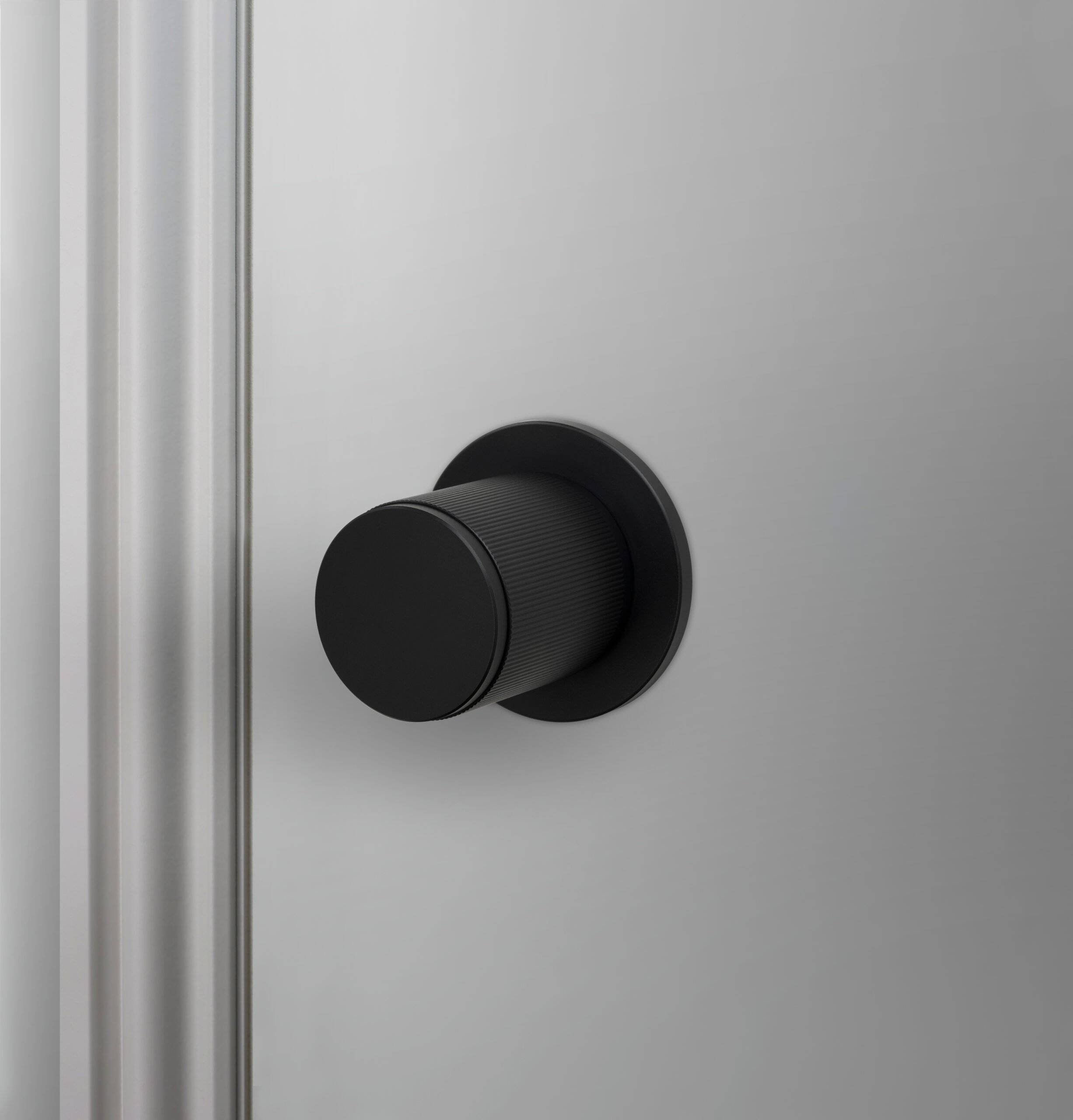 Buster + Punch Door Knob Set Linear Knurl in Black - packshot front view