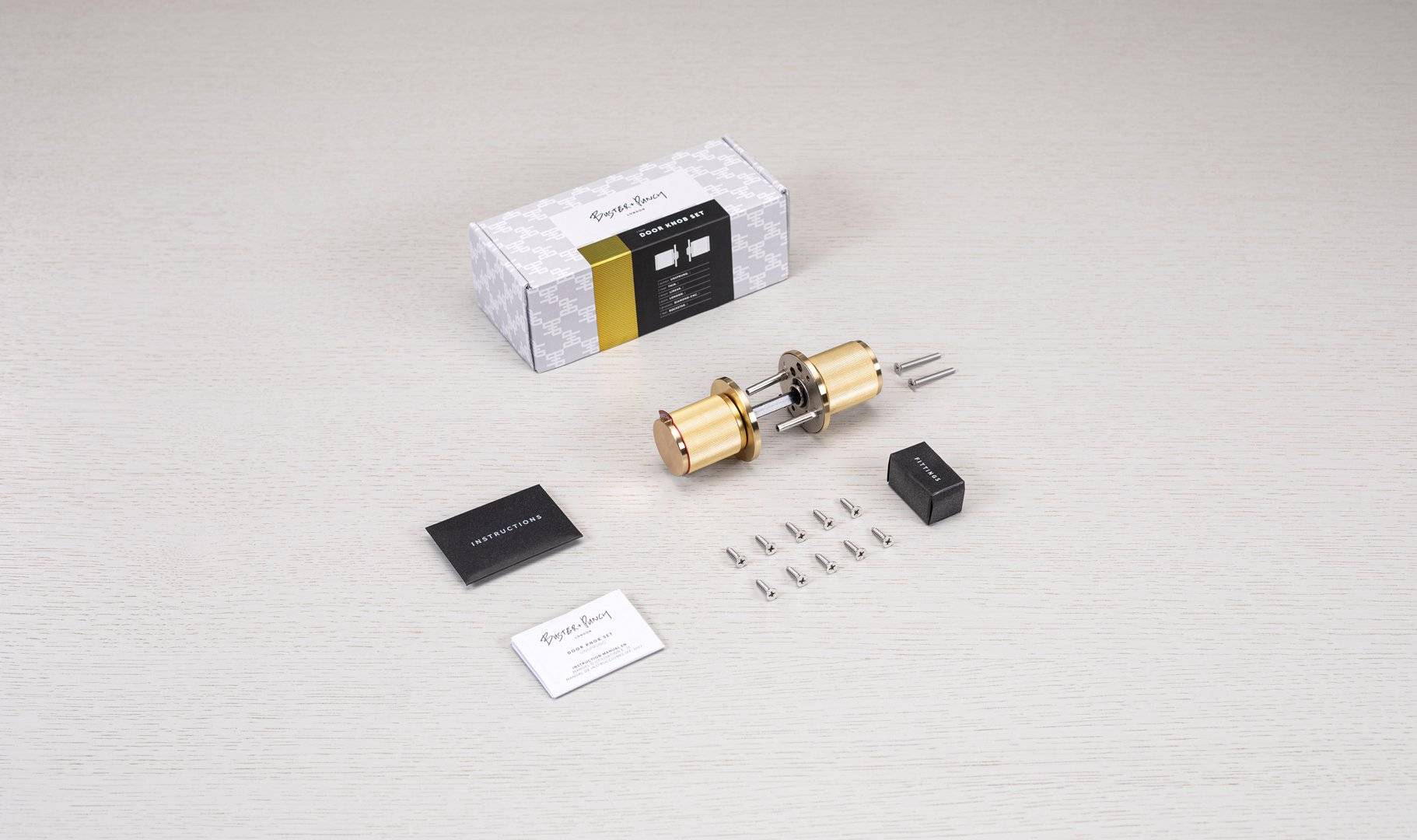 Buster + Punch Door Knob Set Linear Knurl Black - what's in the box