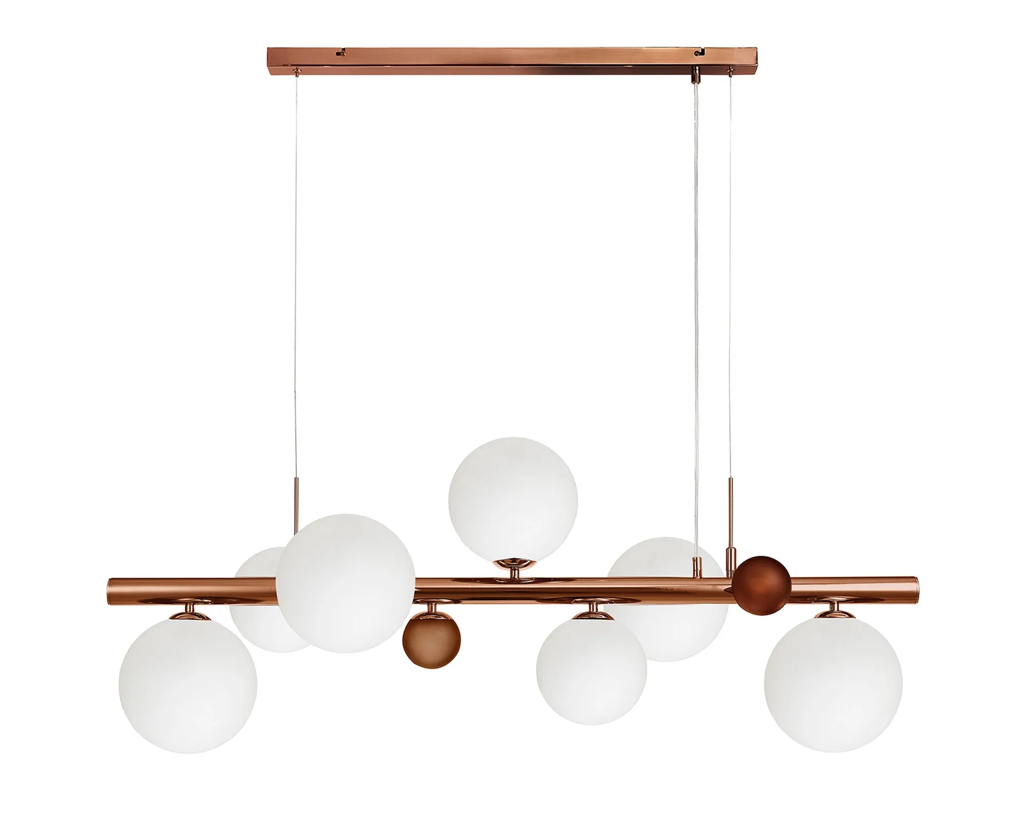 Fabula Roding 7 Light Linear Pendant - Antique Copper, Opal & Copper Glass
