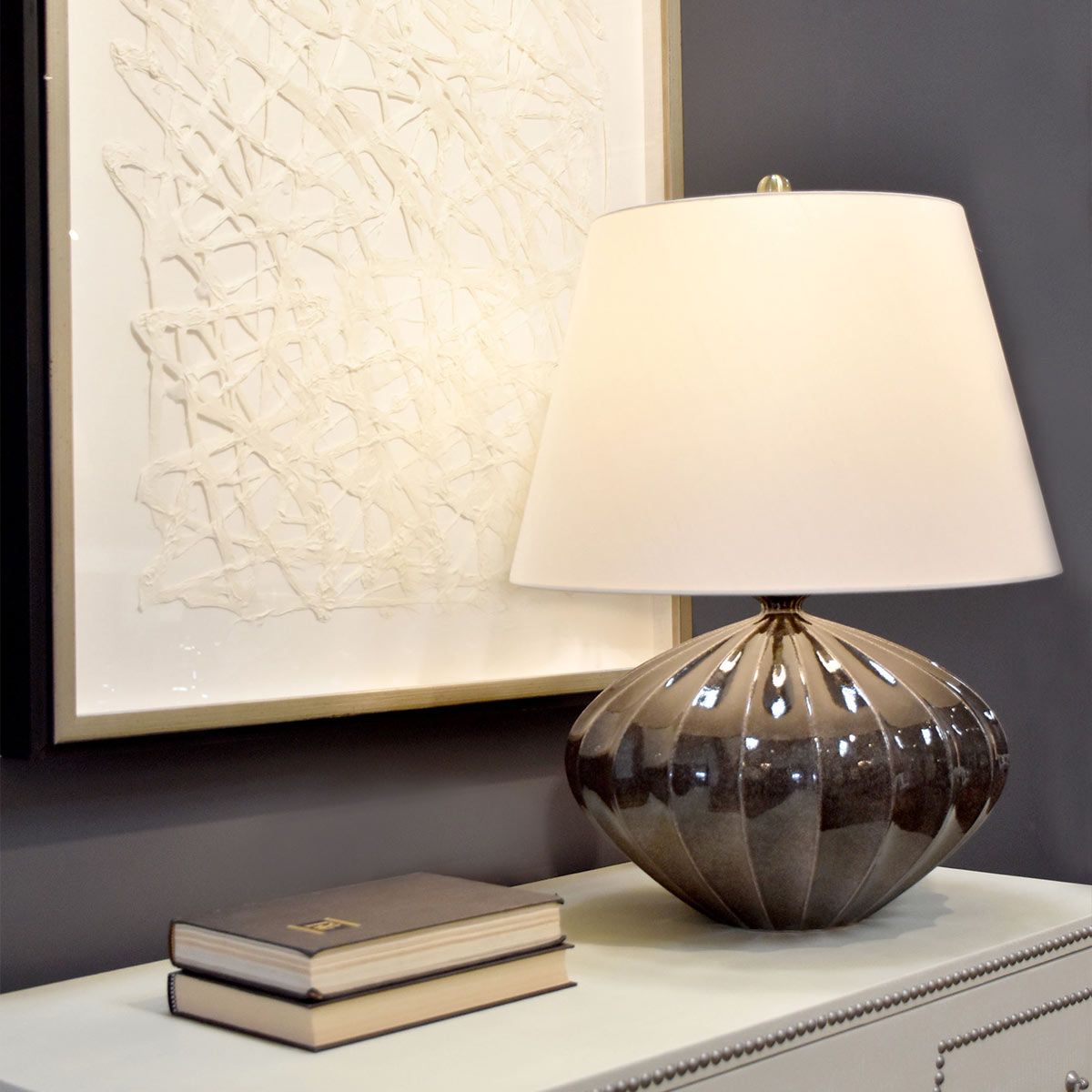 Elstead Ribbed Pumpkin Single Table Lamp - Brown & Black