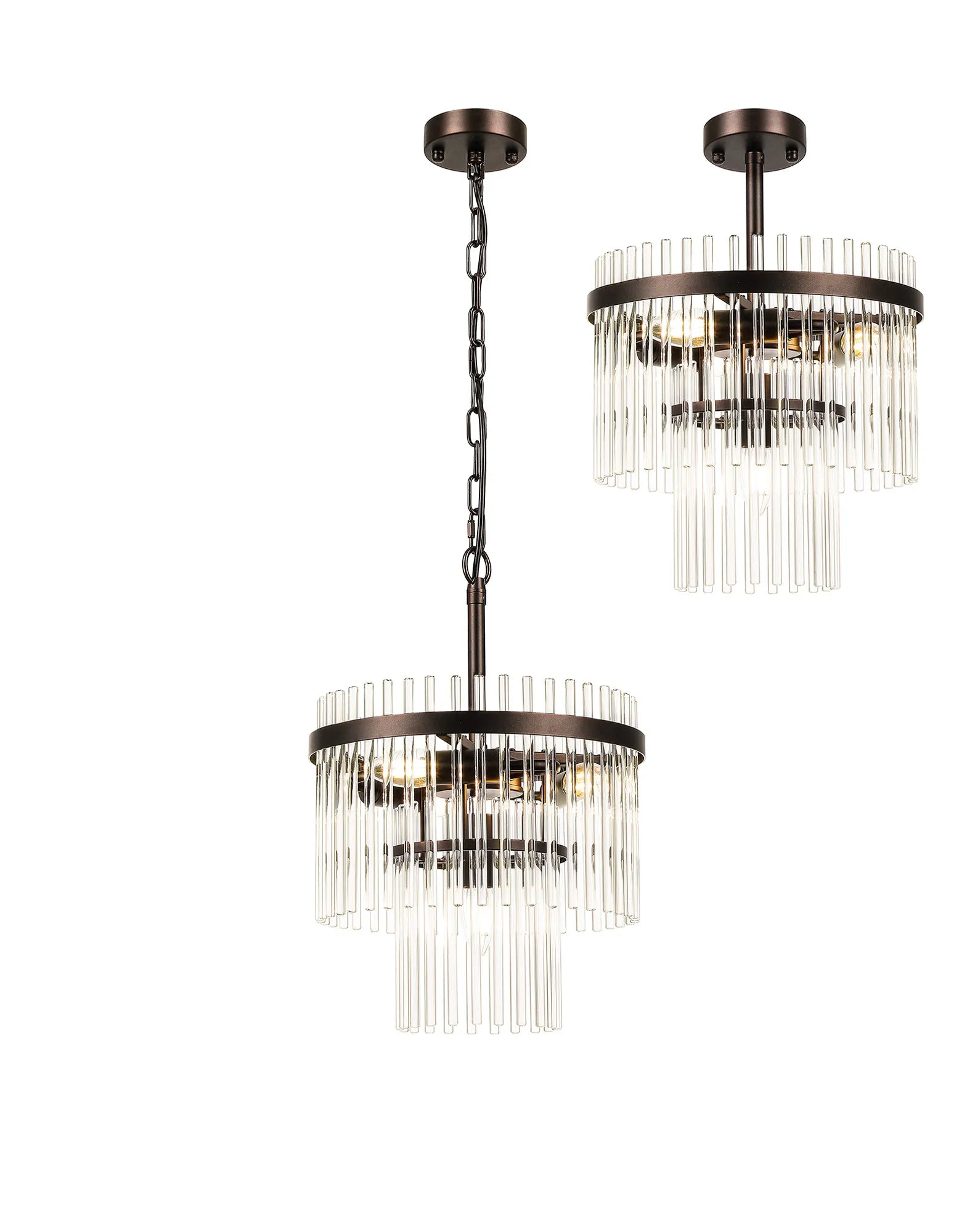 Robin 30cm Pendant & Semi Ceiling 4 Light - Brown Oxide & Clear Glass Rods