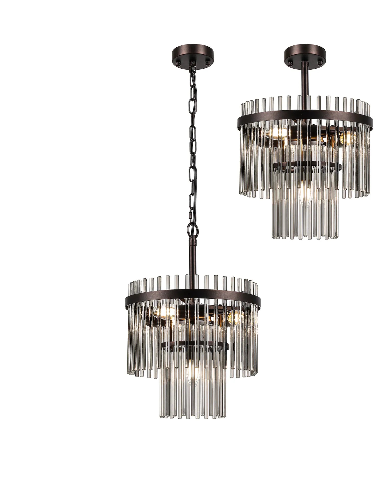 Robin 30cm Pendant & Semi Ceiling 4 Light - Brown Oxide & Smoke Glass Rods