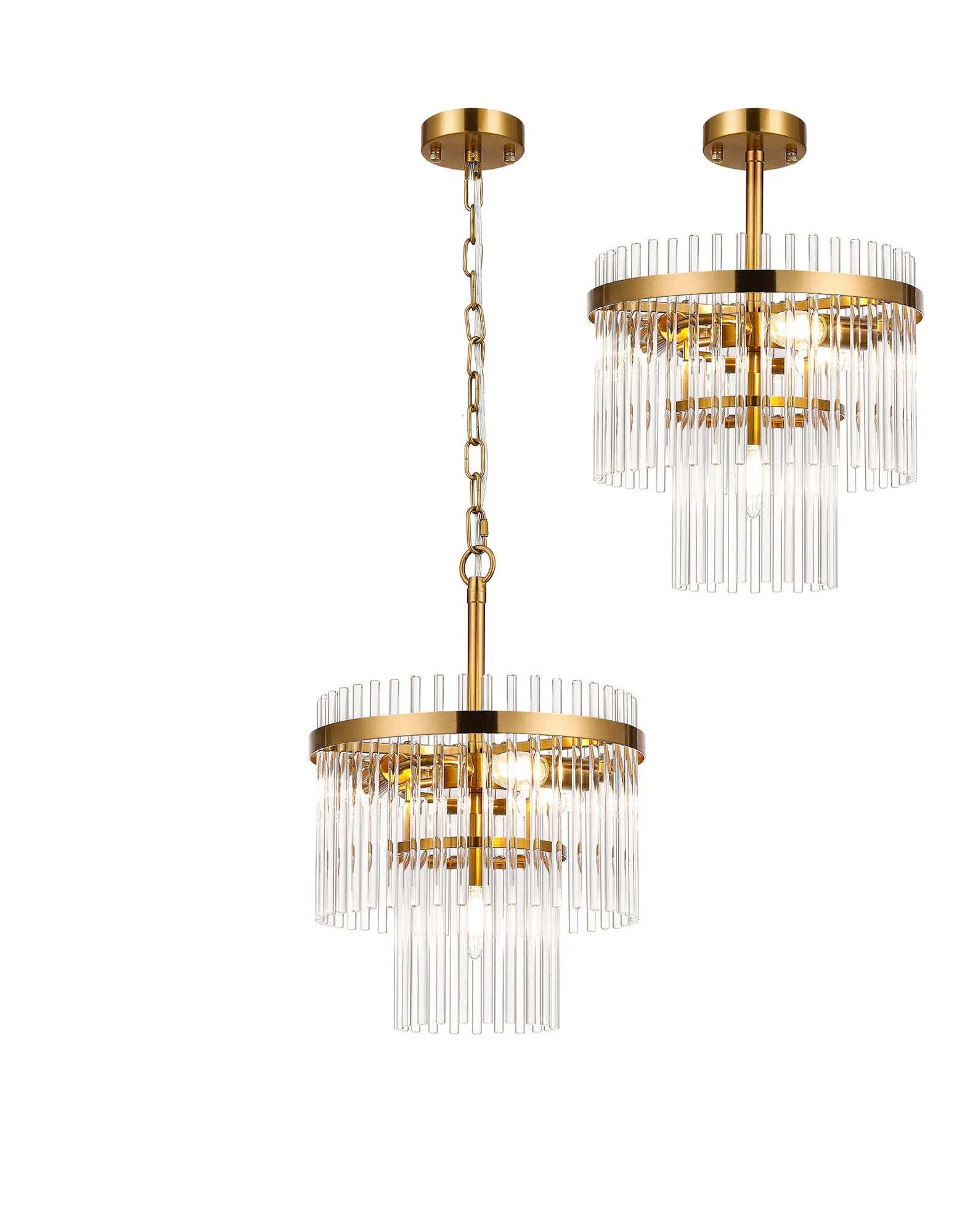 Robin 30cm Pendant & Semi Ceiling 4 Light - Brass & Clear Glass Rods