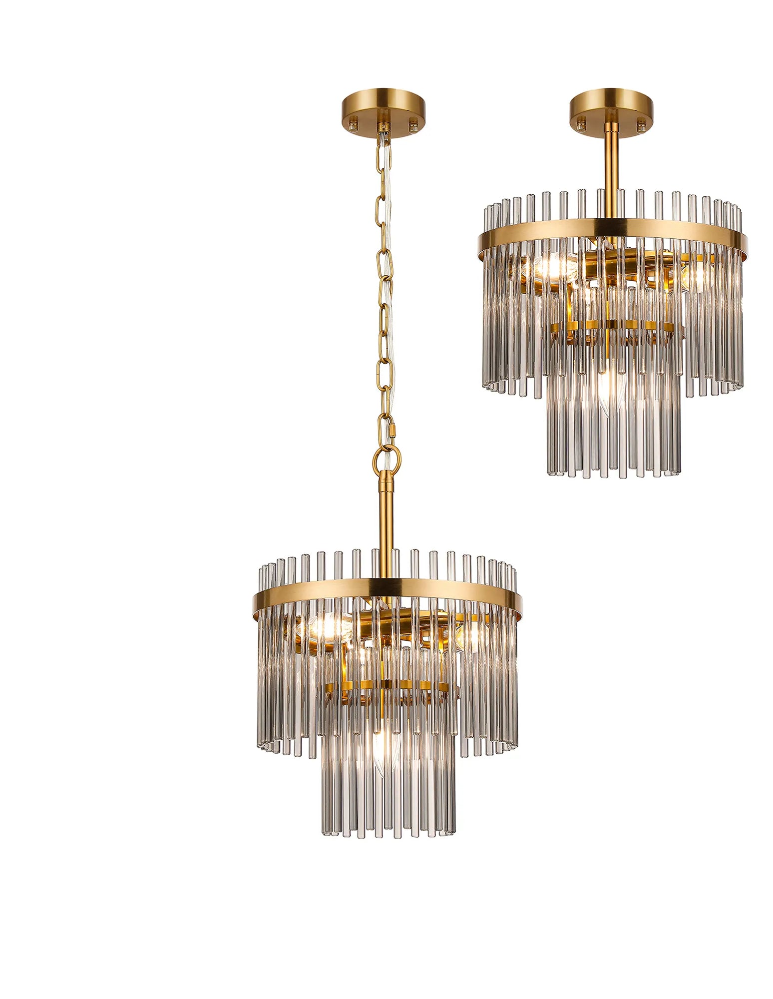Robin 30cm Pendant & Semi Ceiling 4 Light - Brass & Smoke Glass Rods