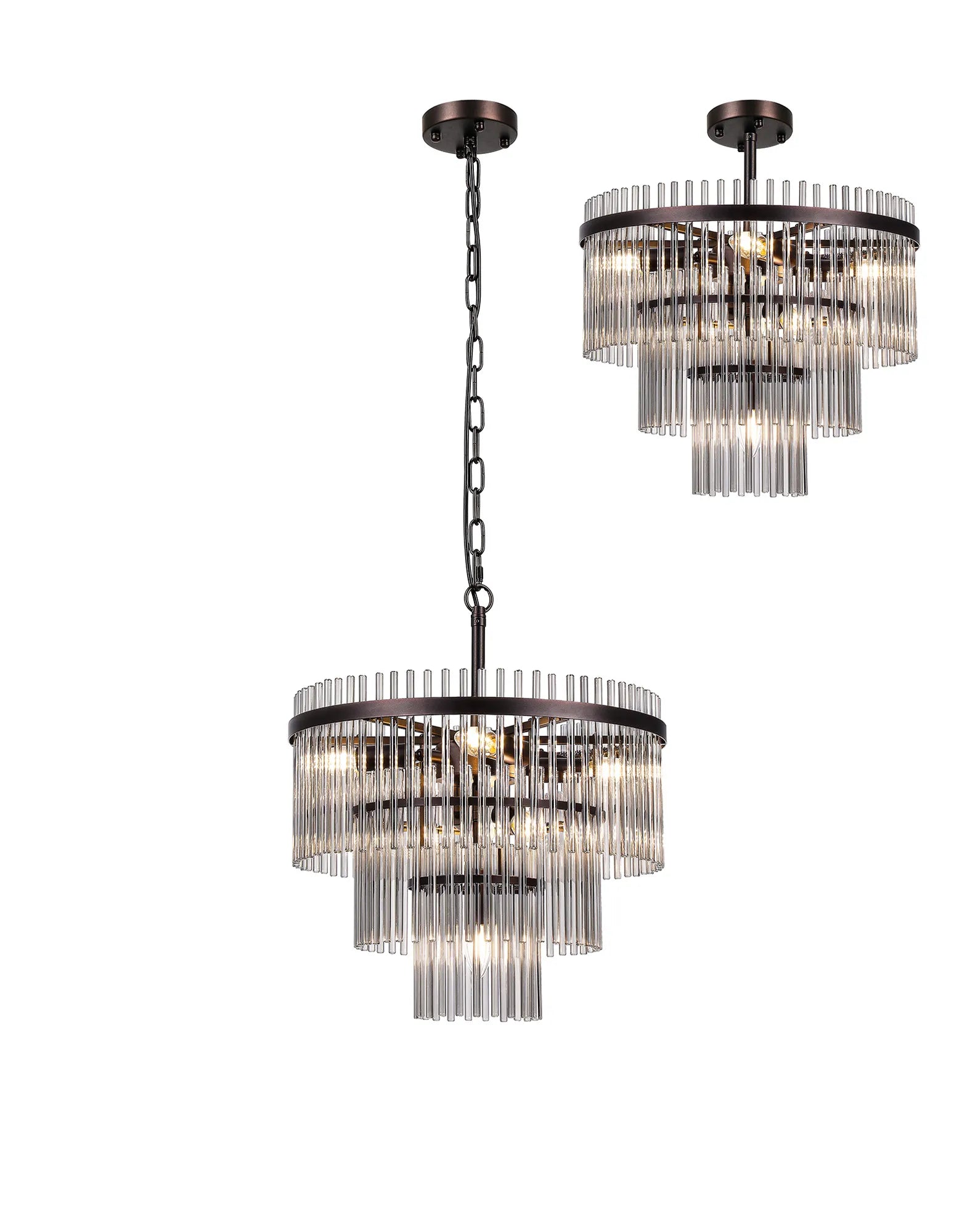 Robin 45cm Pendant & Semi Ceiling 7 Light - Brown Oxide & Smoke Glass Rods