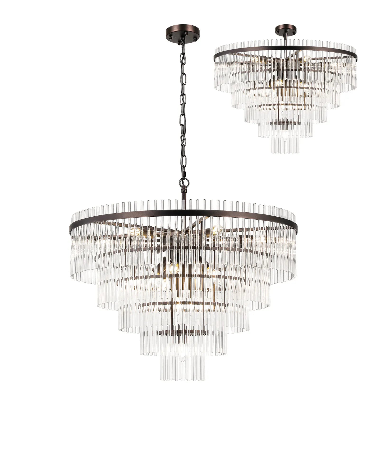 Robin 77cm Pendant & Semi Ceiling 15 Light - Brown Oxide & Clear Glass Rods