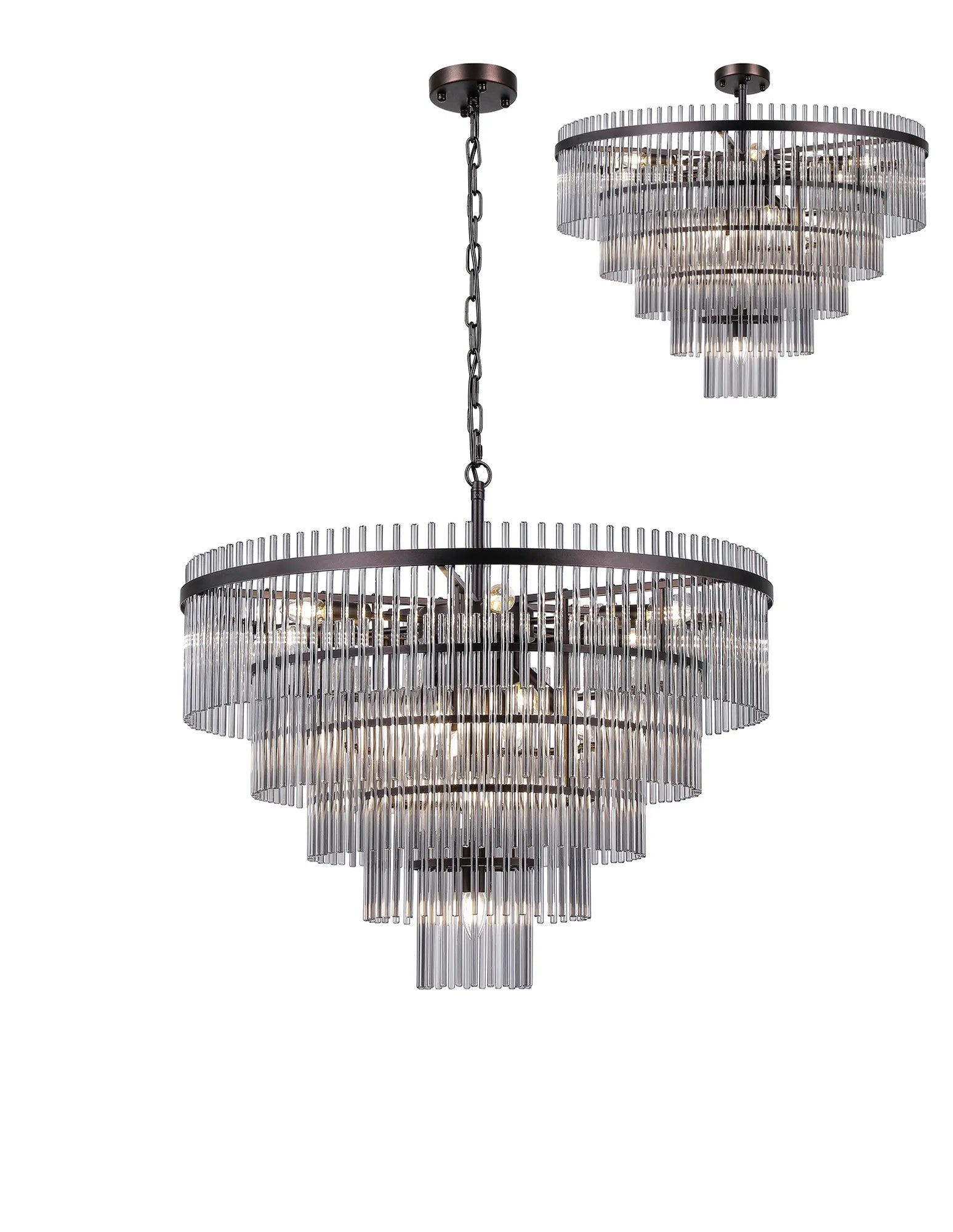 Robin 77cm Pendant & Semi Ceiling 15 Light - Brown Oxide & Smoke Glass Rods