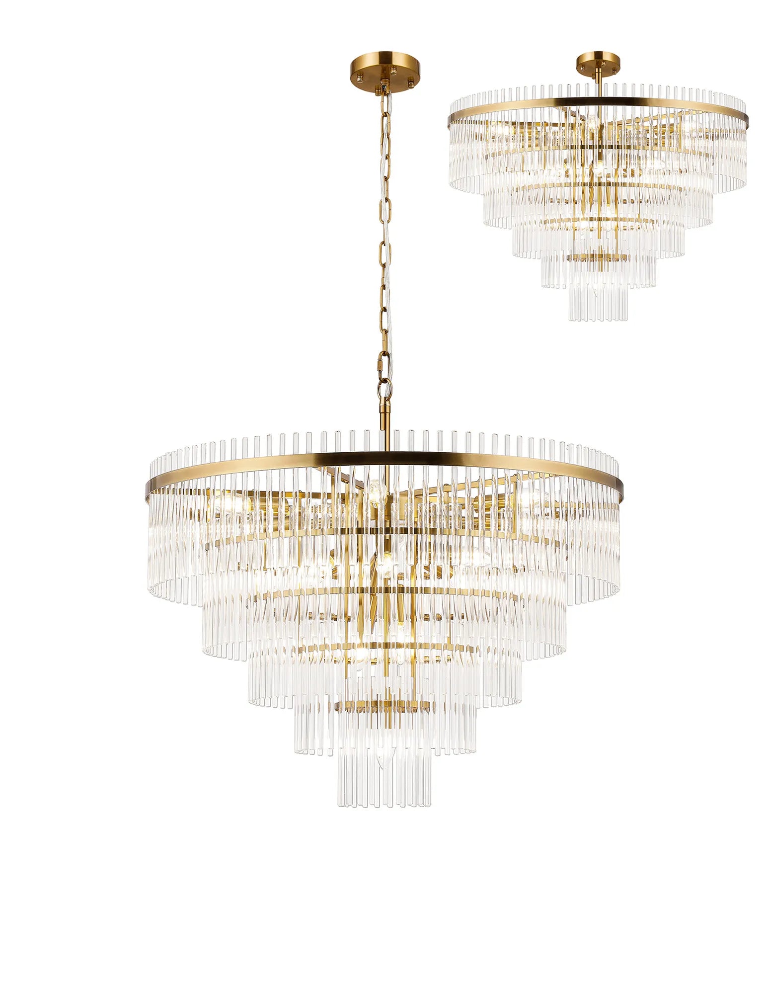 Robin 77cm Pendant & Semi Ceiling 15 Light - Brass & Clear Glass Rods